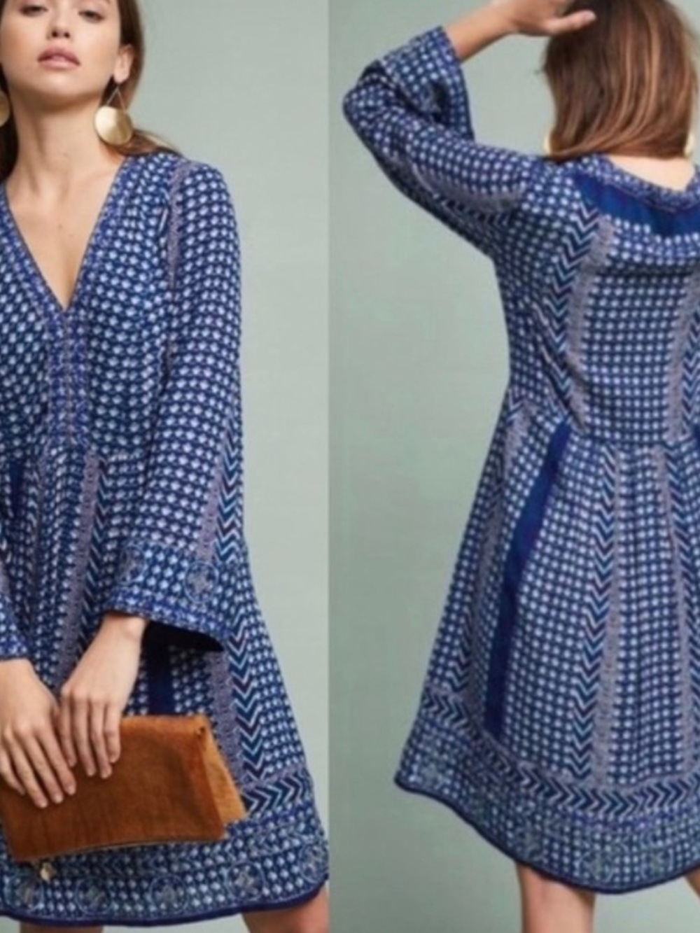 Anthropologie Akemi + Kin Rozalin Dress Women’s S Blue Batik Embroidered Boho